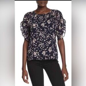 Madewell Navy & White Memento Ruffle-Sleeve‎ Top in Drifting Petals Women’s 2X